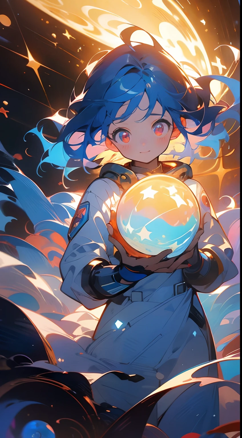 (傑作), 最好的品質, a cute girl floating in the space 保持 a planet, ((保持)), 領域, ((輝光, planet 輝光)), 完美的臉, 富有表現力的眼睛, 太空服, 太空人頭盔, 螺旋星系, astronomy 壁紙, 快樂的, 豐富多彩的, 令人兴奋, 華麗的, 藍色巨星, 牛仔射擊, 宇宙, 宇宙4k, 閃亮的, 完美的光線, 輝光ing 領域 BREAK is a cute girl on space, she is 保持 a glwoing 領域 with the two hands, she is wearing a white 太空服, 她有藍色的頭髮, 紅眼睛, 紅巨星, 太陽像星星, 閃耀, 打破鮮豔的色彩, 明亮的,閃亮的, 冷色调, 戲劇性的燈光, 艺术的, 有创造力的, 數位藝術, 壁紙, (輝光ing eyes), 神奇, 不可能的, 良好的共鳴, 良好的情緒, 冒險, (獨自的, 獨自的,1個女孩)