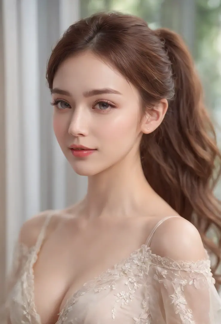 Casual pose, (extremely delicate and beautiful work), (masterpiece), 1 high girl, full body, nude, high detail, leaky waist, twisted ponytail, happy, happy, charming expression, clear and beautiful eyes, exquisite earrings, fairy ears, simple blurred backg...
