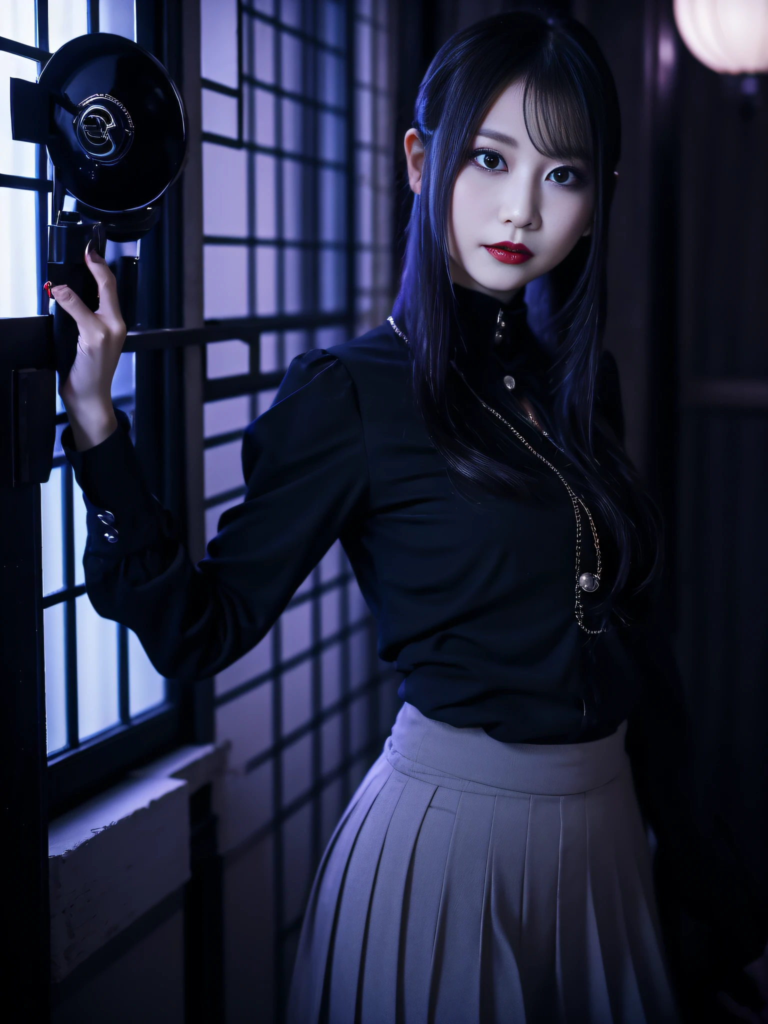 Charming beauties、Evil Female Executive、Night city、Move ki、The Darkness、seductiv、brainwash、Brainwashing device、Evil Fall、wicked、darkness、Black eyeshadow、black pantyhose、Black stockings、Evil Bride、White blouse、Black pleated skirt、Dark