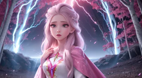 A woman in a light pink dress standing in a cherry forest, Artgerm, paisagem realista, Artgerm detalhado, olhos perfeitos, rosto...