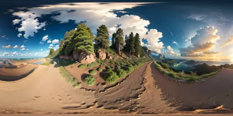 equirectangular panorama 360 HDRI map of epic Sky、Skyscape with clouds、Masterpiece, Best Quality, High Quality, Highly Detailed CG Unity 8k Wallpaper, Sky, Landscape, Earth, Award Winning Photo, Bokeh, Depth of Field, HDR, Bloom, Chromatic Aberration, Phot...