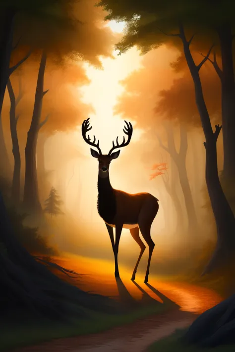 Deer Silhouette in Sunset Painting