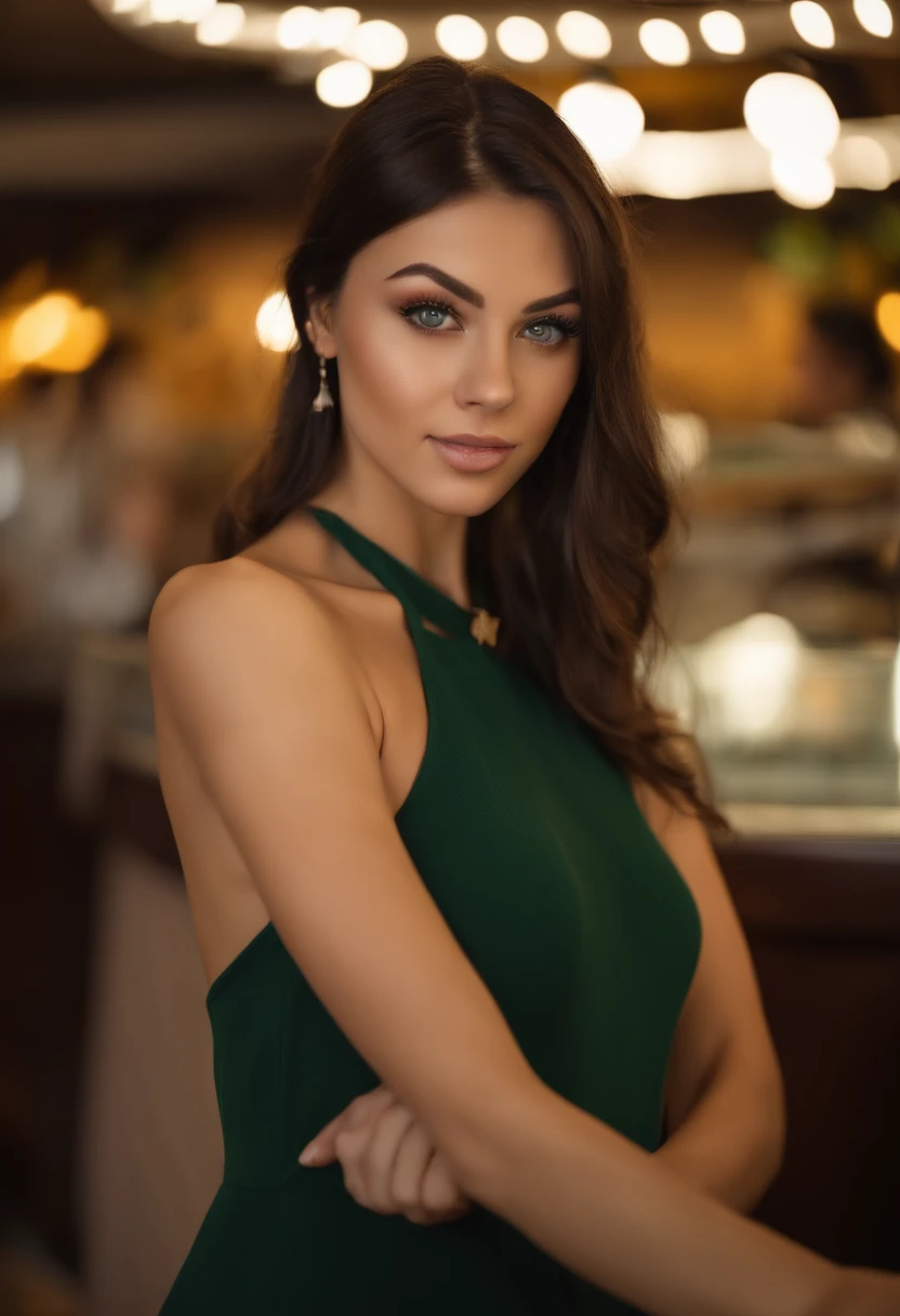 A woman in a green dress posing for a picture - SeaArt AI