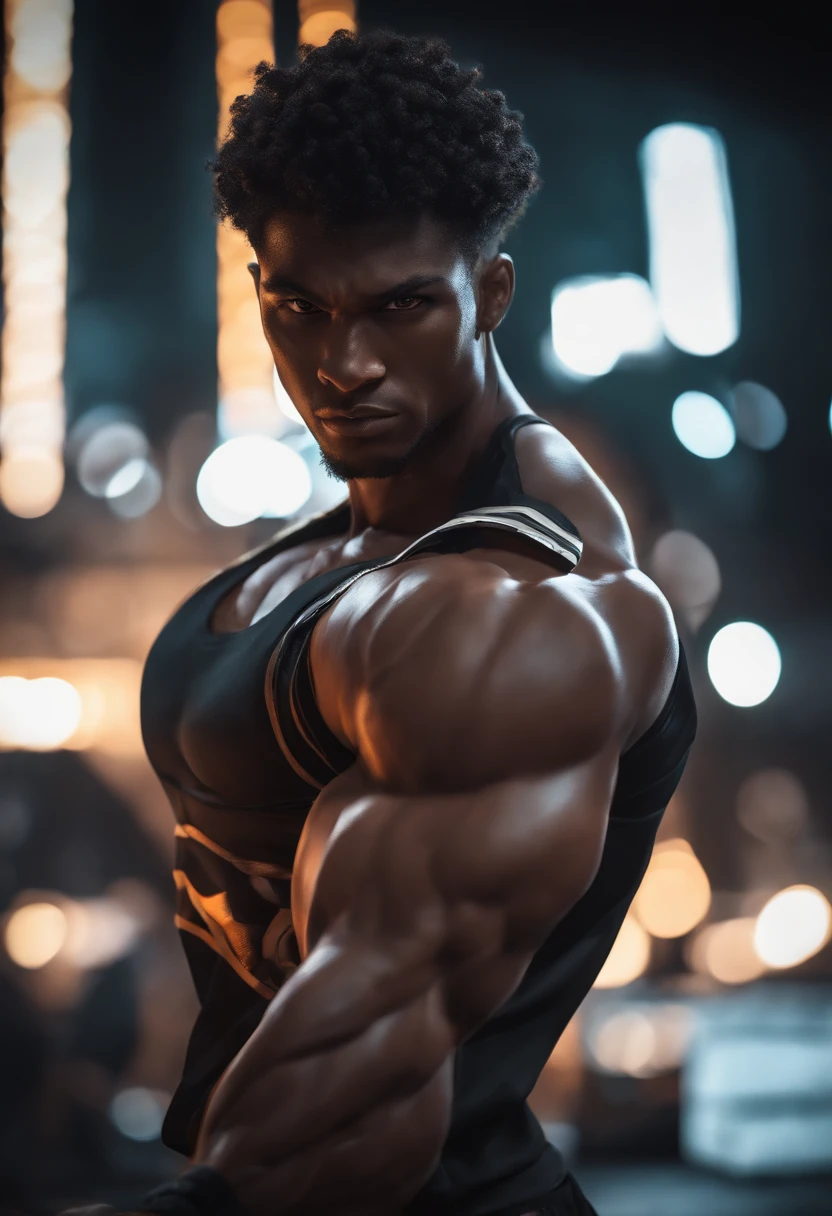 A man with a muscular body posing in the dark - SeaArt AI