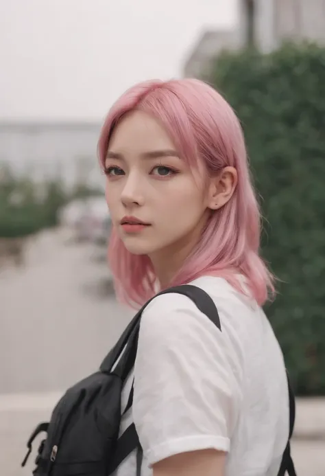 Anime girl with pink hair with backpack, She is seen wearing streetwear ...