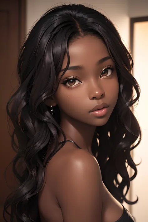 (masterpiece, best quality), deep ebony 1girl, beautiful face, wavy hair