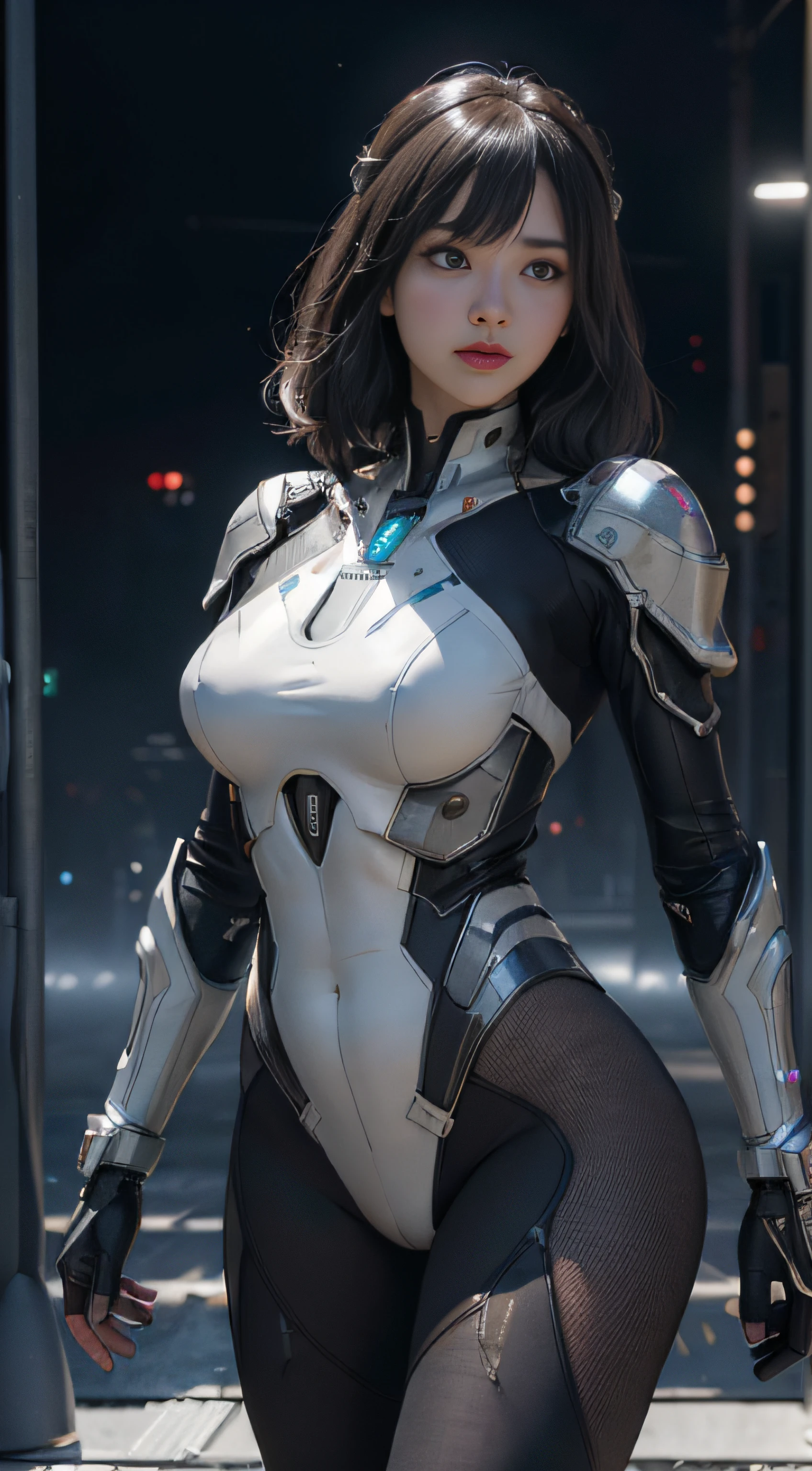 ((top-quality)), ((tmasterpiece)), ((ultra-realistic realism)), (detaileds), (Photorealsitic:1.5), futuristic helmet,(The background is a futuristic city),A very beautiful girl, jpn(Translucent silver tights), Freestanding suit,Colossal ,23years old,You can see the skin around the tummy, Curl the waist,Lights on armor, Cybernetic headdress, Belly exposure,Looking at the camera, dynamicposes, scientific fiction, NFFSW, Ray traching, NVIDIA RTX, Hyper-Resolution, Unreal 5, Sub-surface scattering, PBR Texture, post-proces, Anisotropy Filtering, depth of fields, Maximum clarity and sharpness, the rule of thirds、8K raw data、(Luminous Particle:1.4)、(extremaly detailed cg、Unity 8k Wallpapers、。.。.。.。.3D、lighting like a movie、lense flares)、Reflectors、foco nítido、Cyberpunk art of a、Cyberpunk architecture、