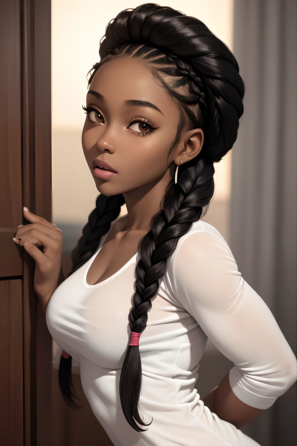 (masterpiece, best quality), deep ebony 1girl, beautiful face, braided hair