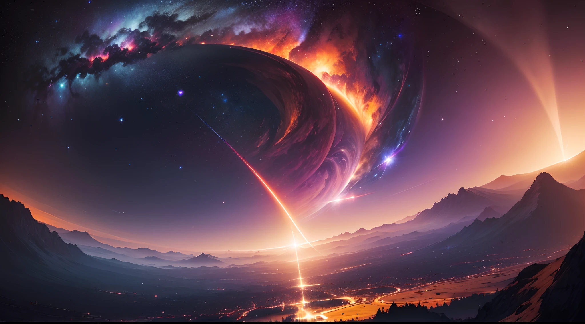 A view of a planet with a bright light in the middle SeaArt AI