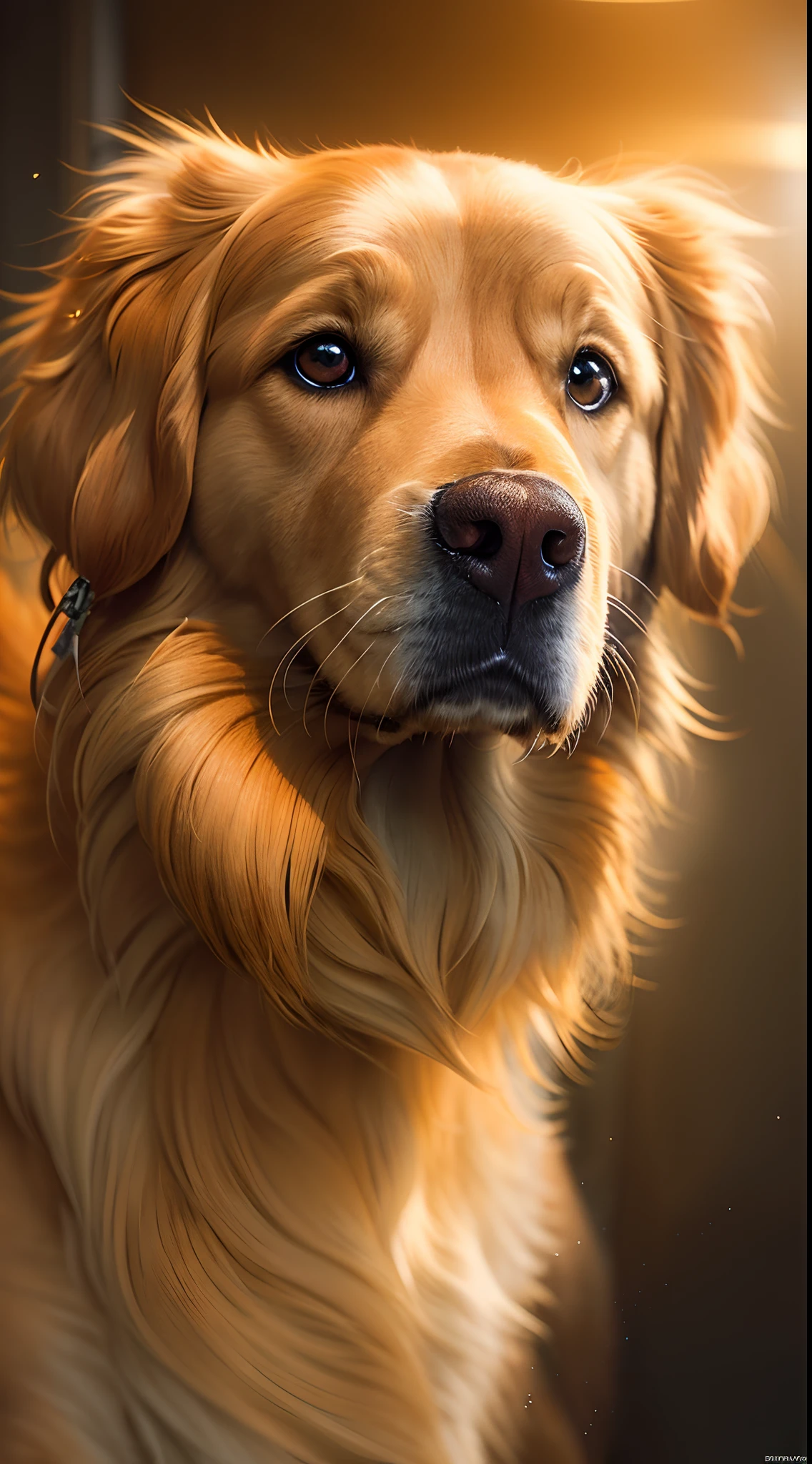 Caramel Golden Retriever, (Images ultra-réalistes très détaillées:1.2), (photoréaliste:1.2), avec des détails complexes. (Fond avec effets d&#39;éclairage avec rayons lumineux et puissance de couleur claire:1.2). ((photographie cinématographique, nffsw, 8k)), ((corps entieresbienne)), ((netteté:1.2))