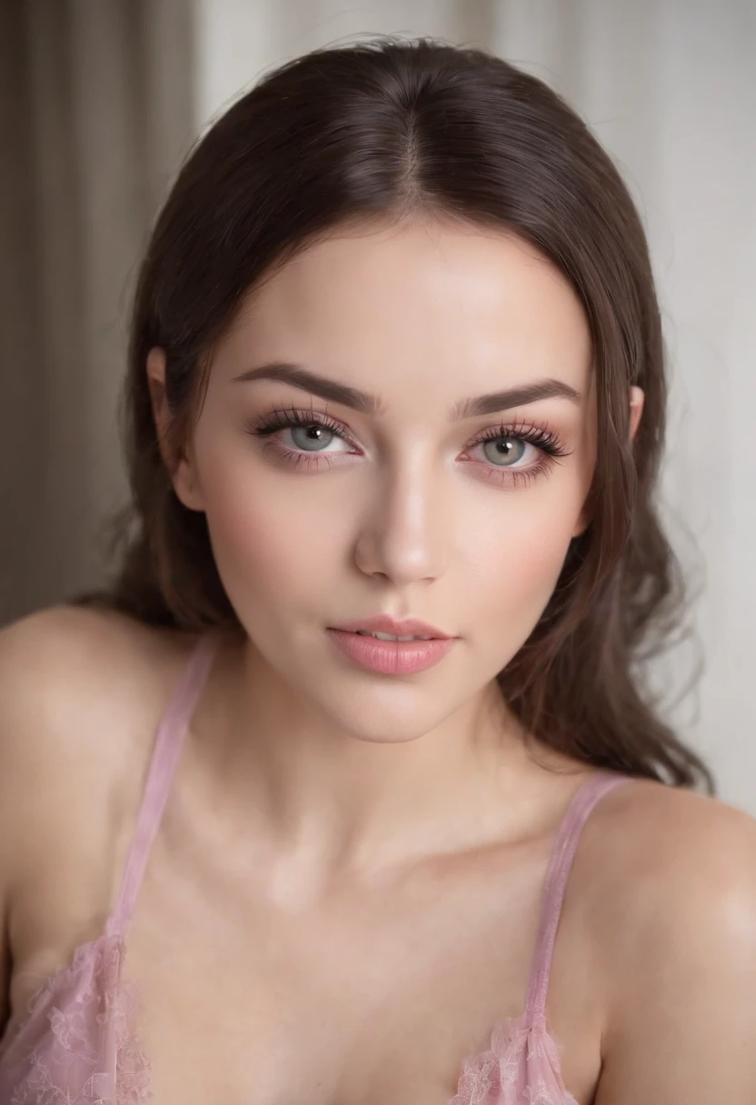 Woman with matching tank top and pink panties, Sexy girl with beautiful eyes, portrait sophie mudd, portrait corinna kopf, black hair and large eyes, Selfie einer jungen Frau, Augen im club Violet Myers, ohne Make-up, Natural makeup, Blick direkt in die Kamera, Gesicht mit Artgram, dezentes Make-up, Stunning full body shot, im Schlafzimmer, Spaltung