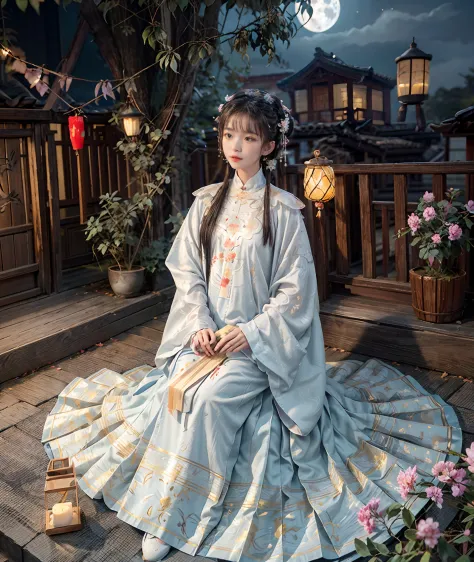 （China - chic Mid-Autumn Night，Clear moonlight sprinkles on the earth，The entire village is shrouded in a soft silvery glow。Mid-...