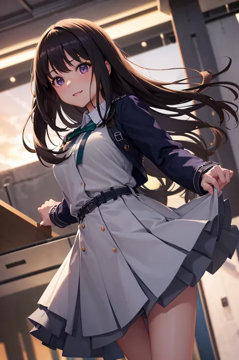 takiinoue, inoue takina, long hair, bangs, black hair, (purple eyes:1.2), break  shirt, long sleeves, dress, bow ribbon, school ...