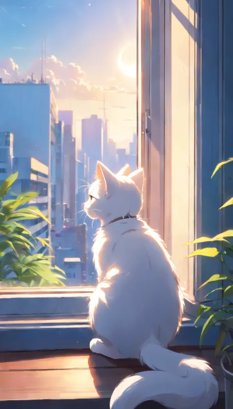 Premium Photo  Anime cat sitting on the ground looking at the sky