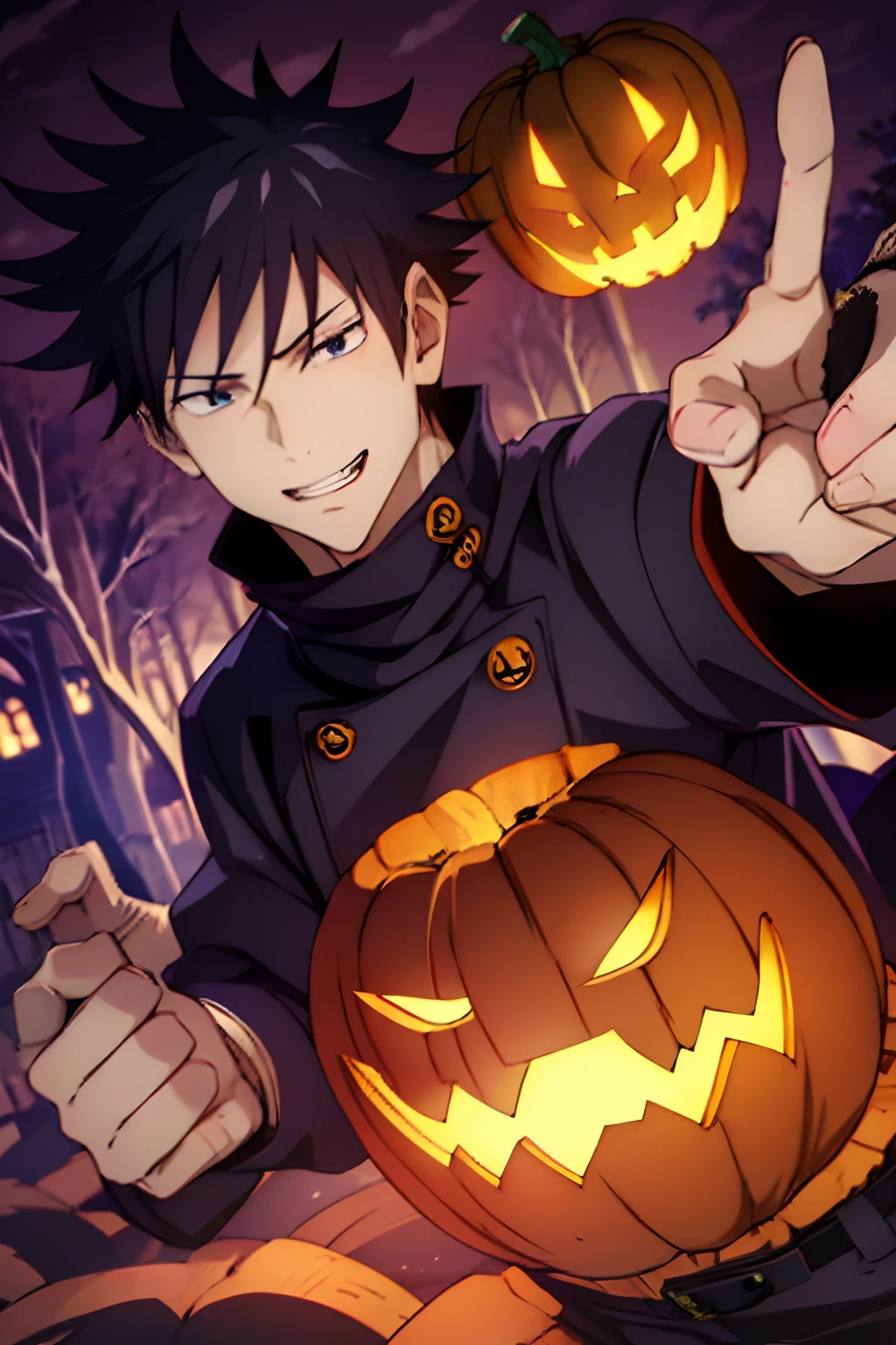 Anime boy with a pumpkin and a knife in his hand - SeaArt AI