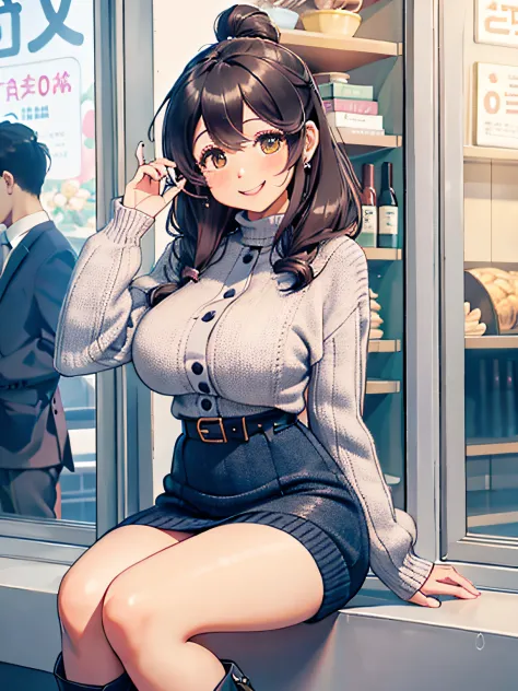 Detailed background、top-quality、Business District、30 generations of beauty、Cute hairstyle、huge-breasted、Smiling、Ladylike knitted...