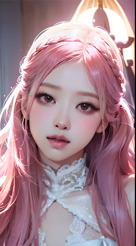 (best quality,ultra-detailed,photorealistic),pinkish colors,blackpink kpop idol,fantasy background,pretty smile,long wavy hair,glowing makeup,sparkling outfit,dreamy atmosphere,soft lighting,vibrant colors,fairy-like appearance