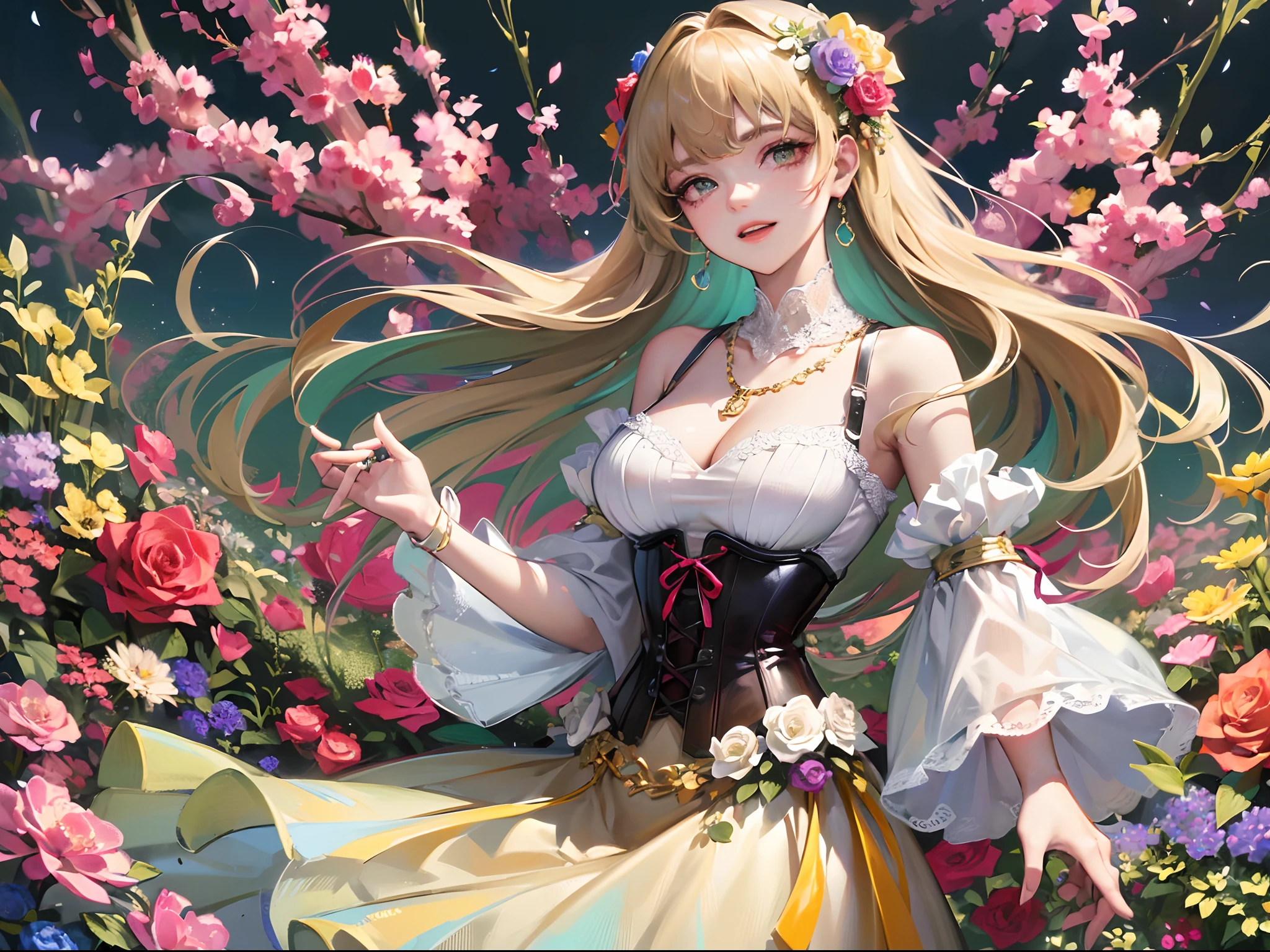 Anime girl with long hair and flowers in her hair - SeaArt AI