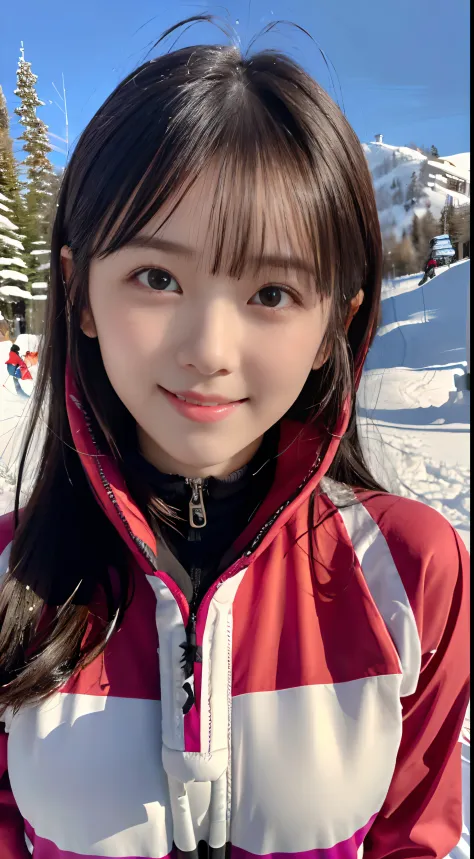 top-quality、超A high resolution、​masterpiece:1.3), Snow ski resort crowded  with many people, masutepiece, Midhair with bangs, Detailed moisturized  eyes - SeaArt AI