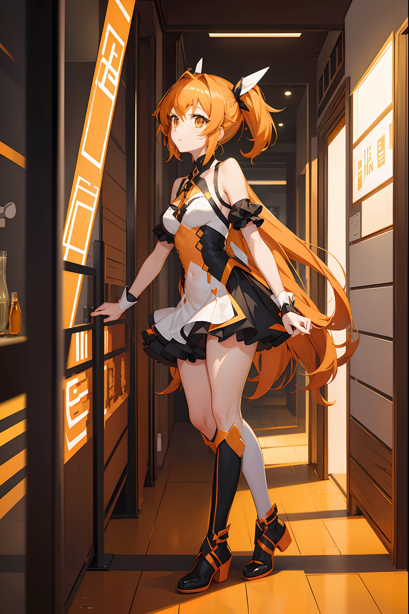 top-quality、fine portrayal、full body Esbian、Symphogear、sound、Orange sound、Orange hair、Orange Eyes、full body Esbian、white backgrounid