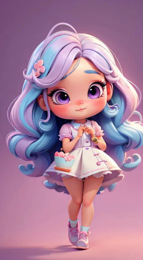 Create a series of cute chibi style dolls themed around cute cake chefs, Each has a lot of detail and 8K resolution. All dolls should follow the same cake cake wallpaper pattern，And complete in the image, Pubic Area Showing (full bodyesbian, including legs...