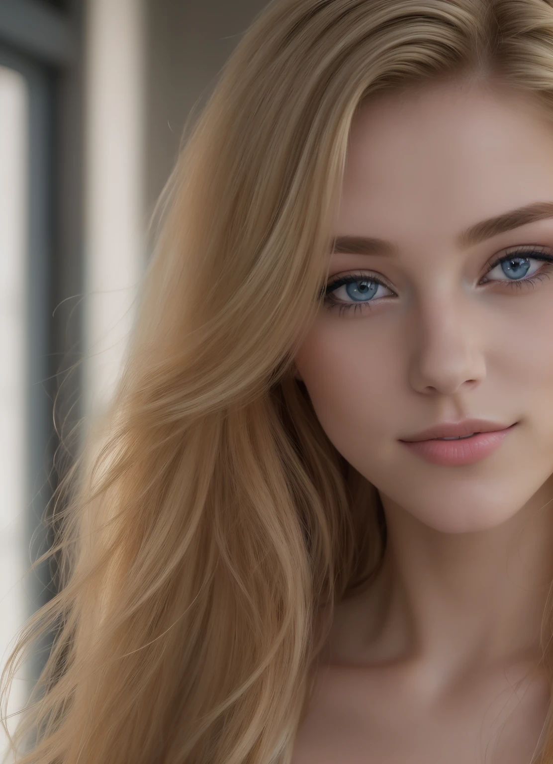 Blonde woman with blue eyes and long hair posing for a picture - SeaArt AI