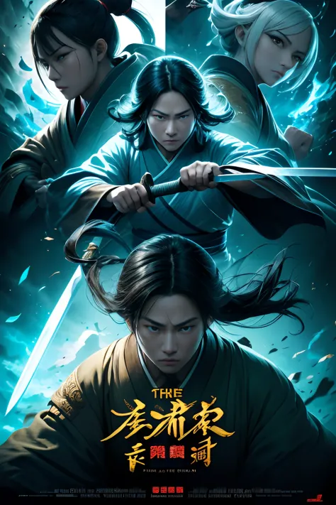 《the legend of the swordsman of shushan》cinematic ligh，created by huang yulang，clear facial features，the eyes are grim，blue-whit...