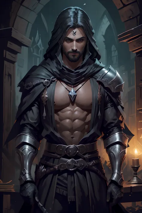 (foto de corpo inteiro), Castlevania: Senhor das Sombras, bruxo das sombras, hiper realista, super detalhado, manto preto, super...