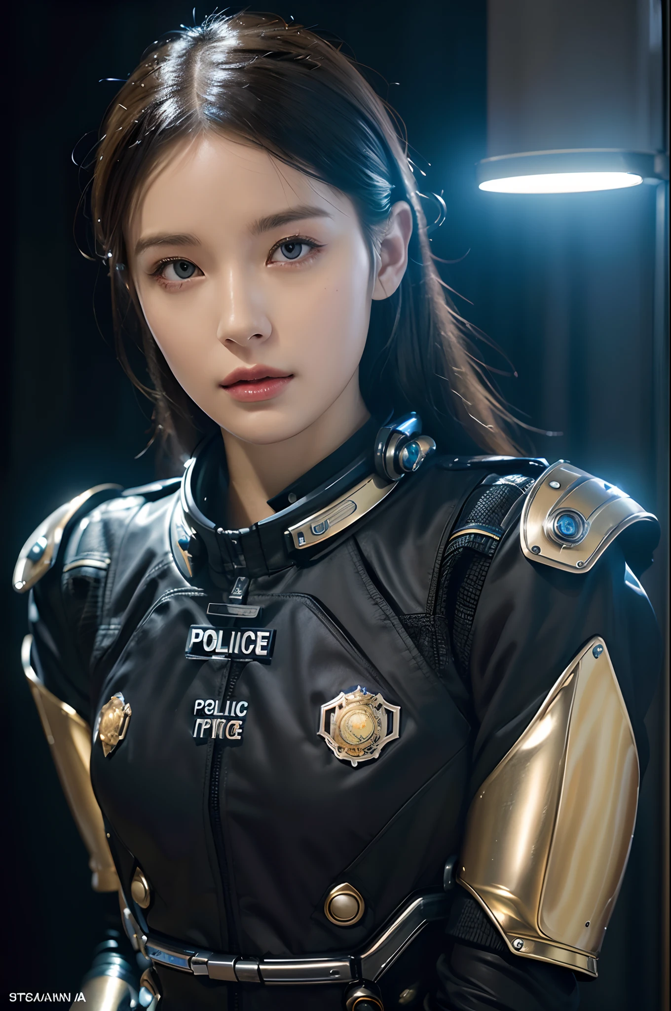 a beautiful ultra detailed fine art portrait of a futuristic mechanical cybernetic police cyborg in uniform, by tom bagshaw and anna dittman, studio lighting, firefighter, golden ratio composition, 3 5 mm lens, cybernetic scifi, deep depth of field, artstation, 8 k