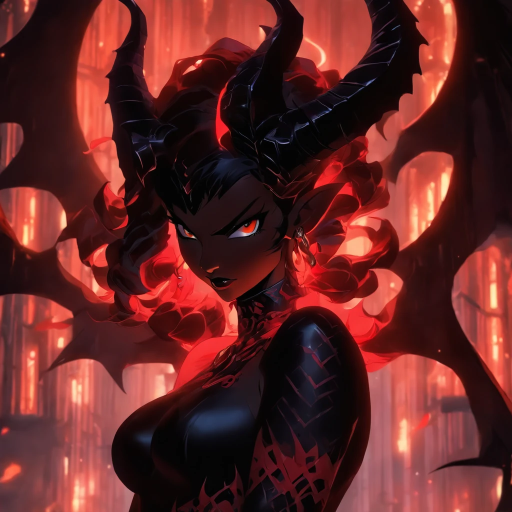 A Woman In A Black And Red Outfit With Horns And A Demon S Head Seaart Ai