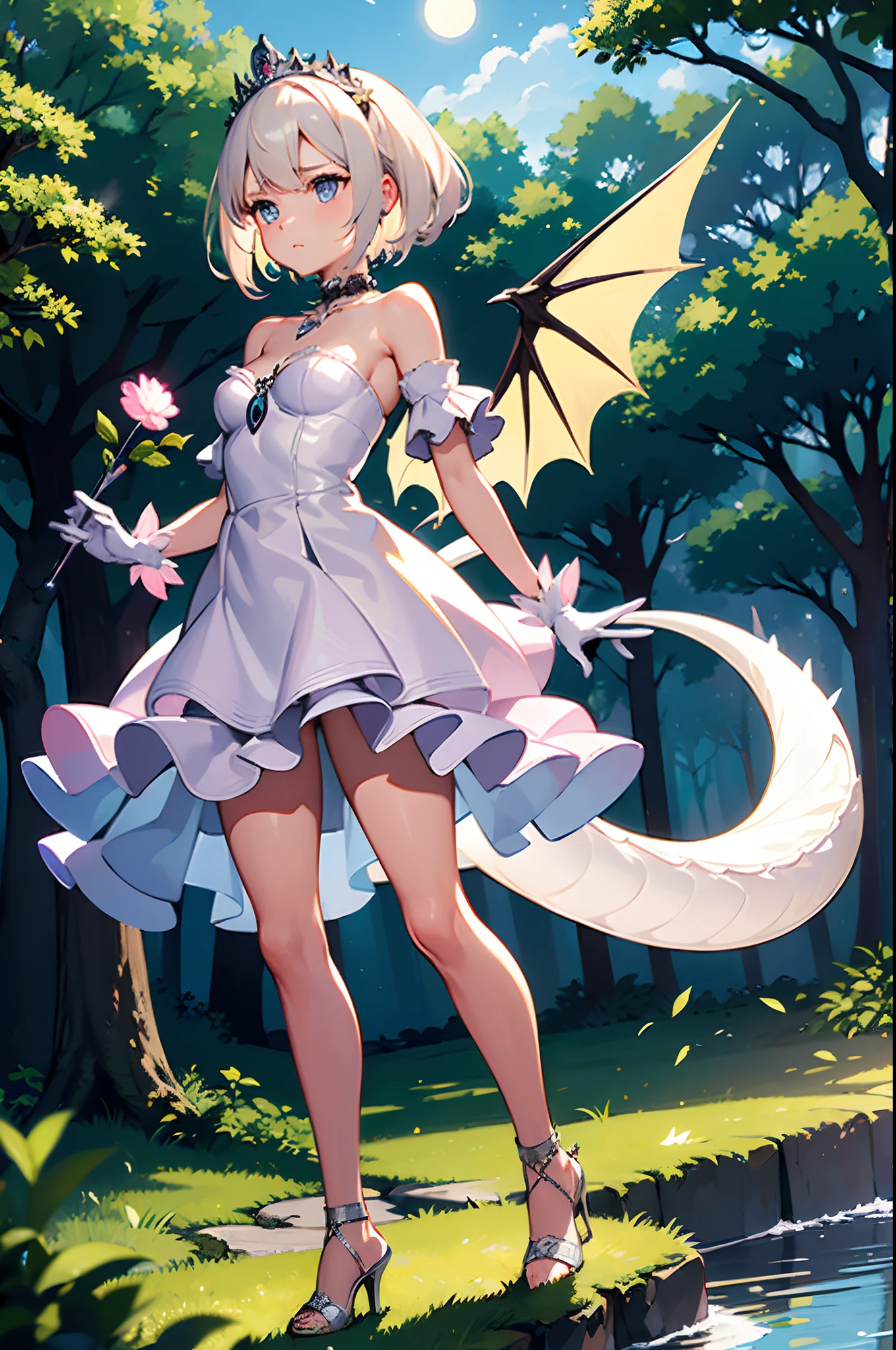 Anime girl in a short dress with a dragon tail and a flower - SeaArt AI