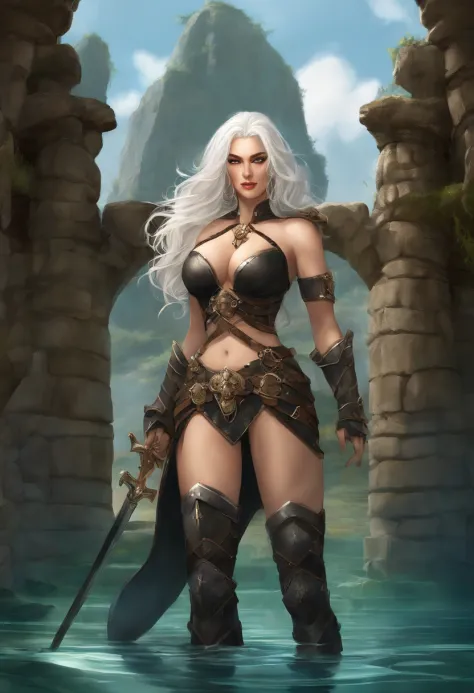 a muscular fantasy warrior woman wearing armour