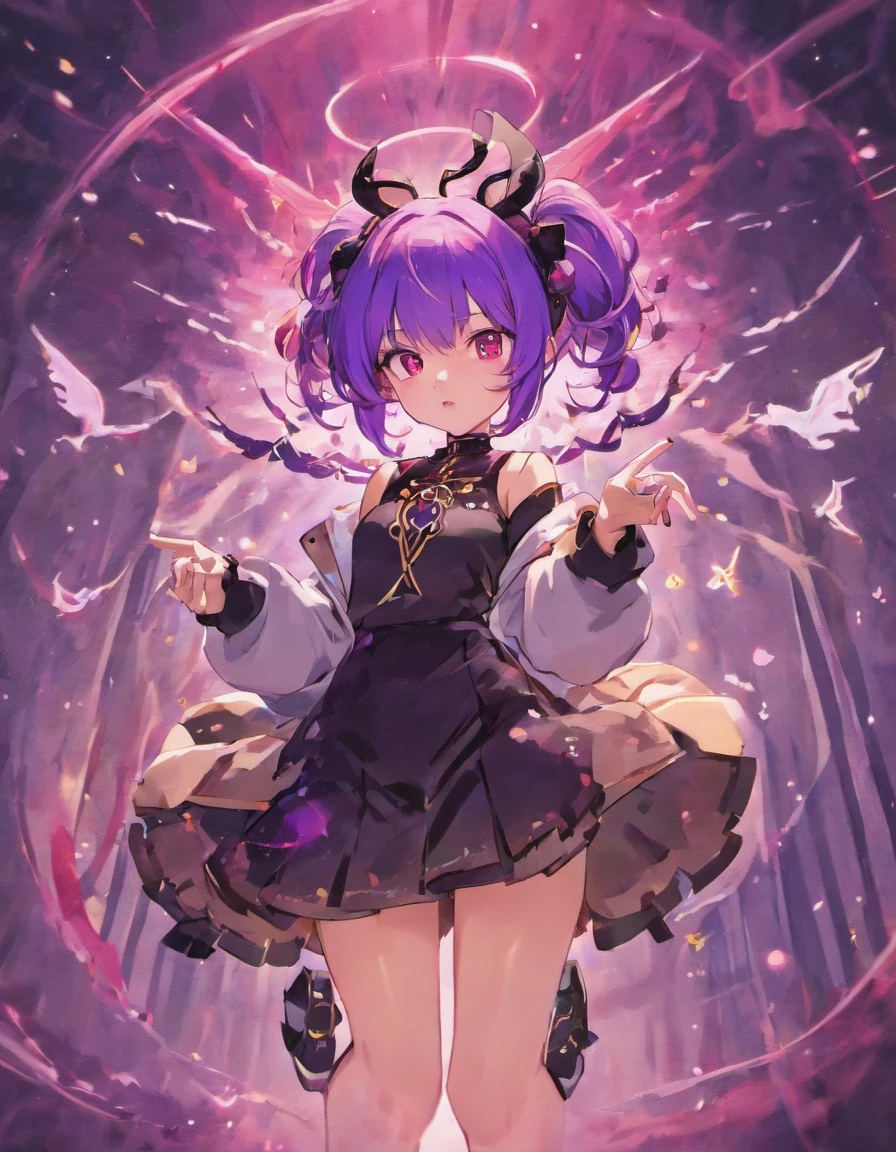 A girl in a short dress with a purple hair and a black top - SeaArt AI