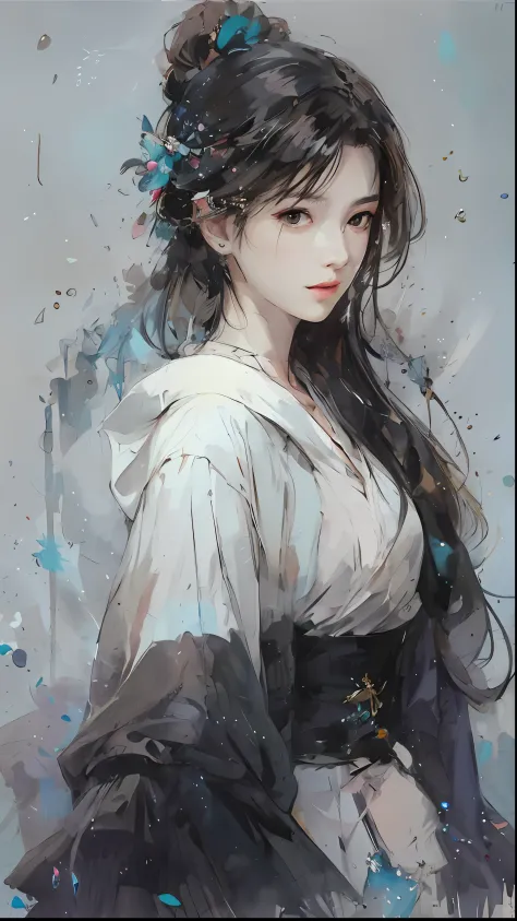 A painting of a woman with long hair and a white dress, Beautiful character painting, a beautiful anime portrait, Guviz-style ar...