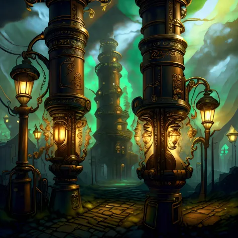 Model
RPG
CeltPunkAI ,GasLampFantasyAI , Night street lit by gas lamps , A wide road is visible , Front light .