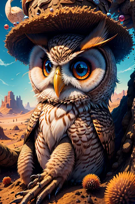 "''Desert'' Owl, art, Chibi, beautiful, colorful, Works, Superior Quality, best quality, Official Art, Beautiful and Aesthetic, ...