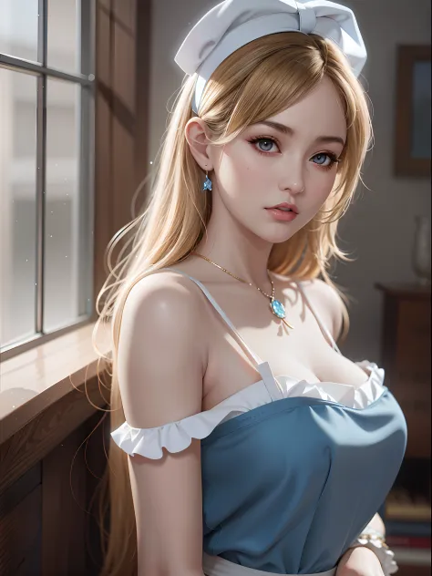 a close up of a woman in a blue dress with a white headband, artwork in the style of guweiz, ig model | artgerm, extremely detai...