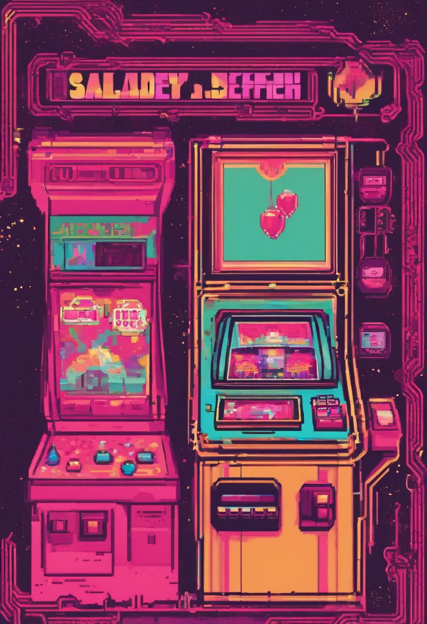 A poster of a couple of arcade machines with neon colors - SeaArt AI