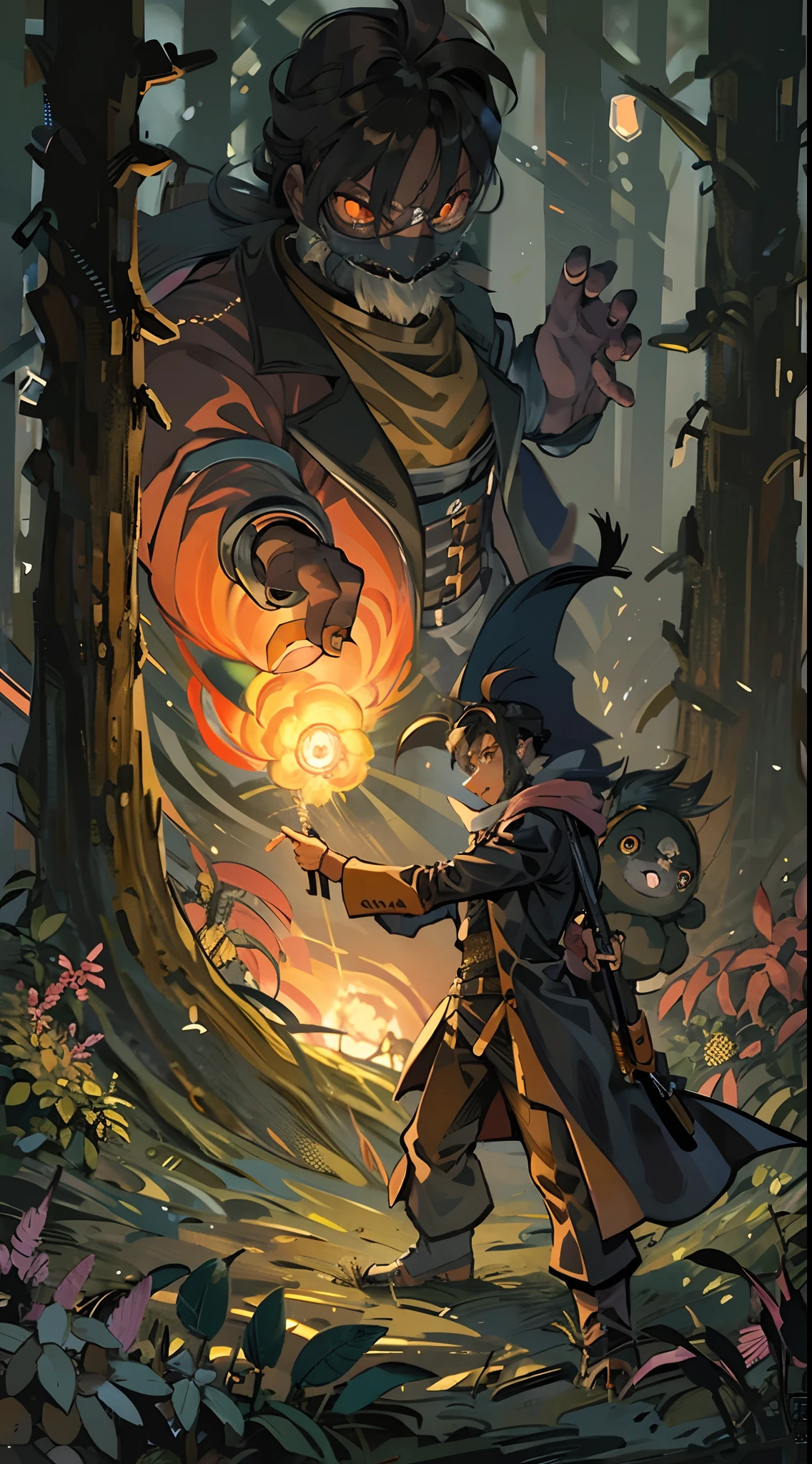 The magician comes to the forest to investigate the magic leak，Encounter monsters，combats，Launch fireballs