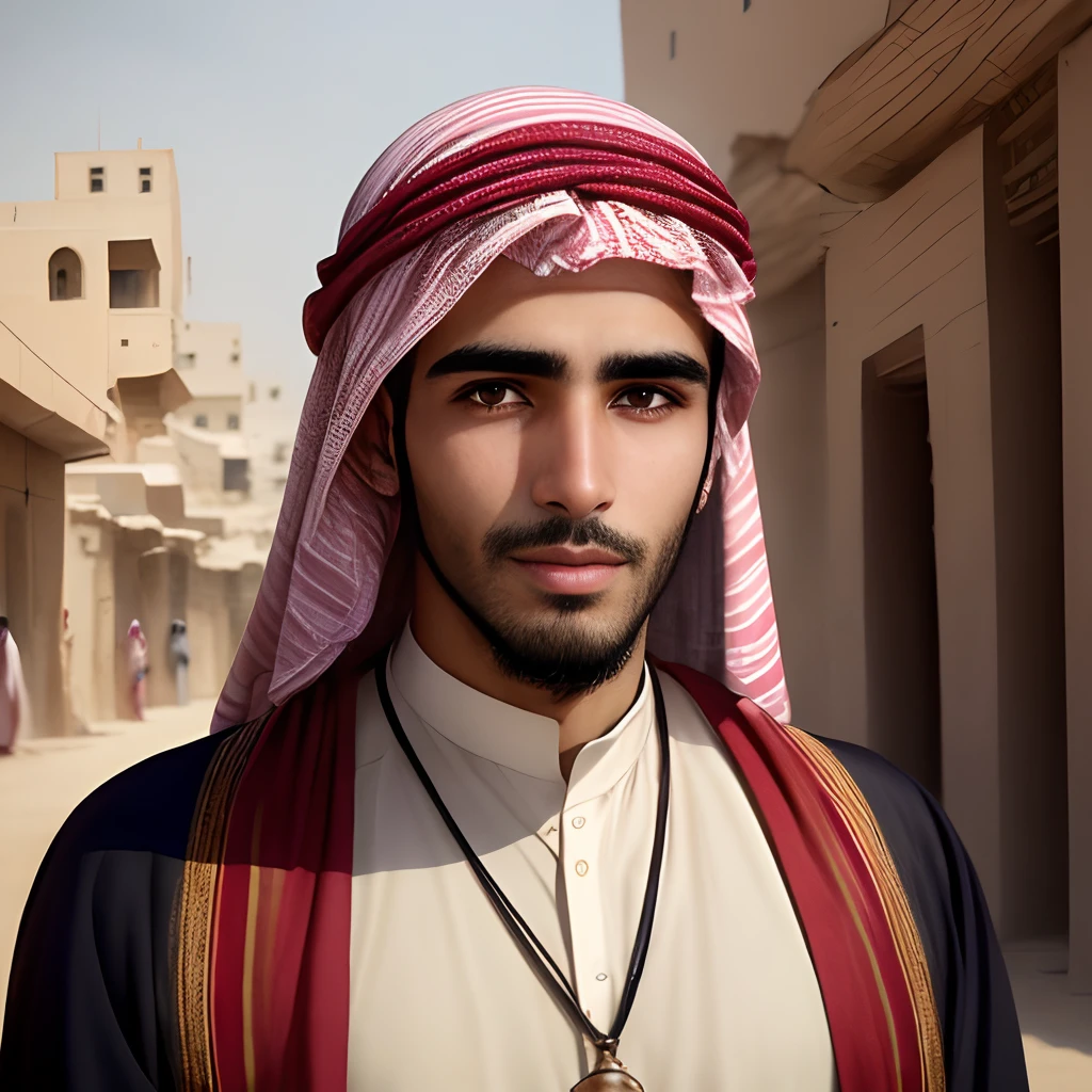 A Yemeni man from the middle East is handsome looking at the camera strongly and carefully