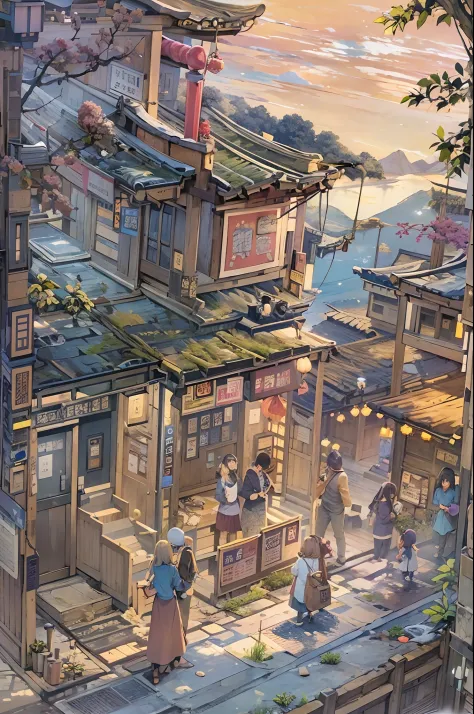 （（（Comic storyboard））），comic strip，Two-dimensional picture，Manhwa Style，Ultra-wide angle of view，China-style，a town with beautif...
