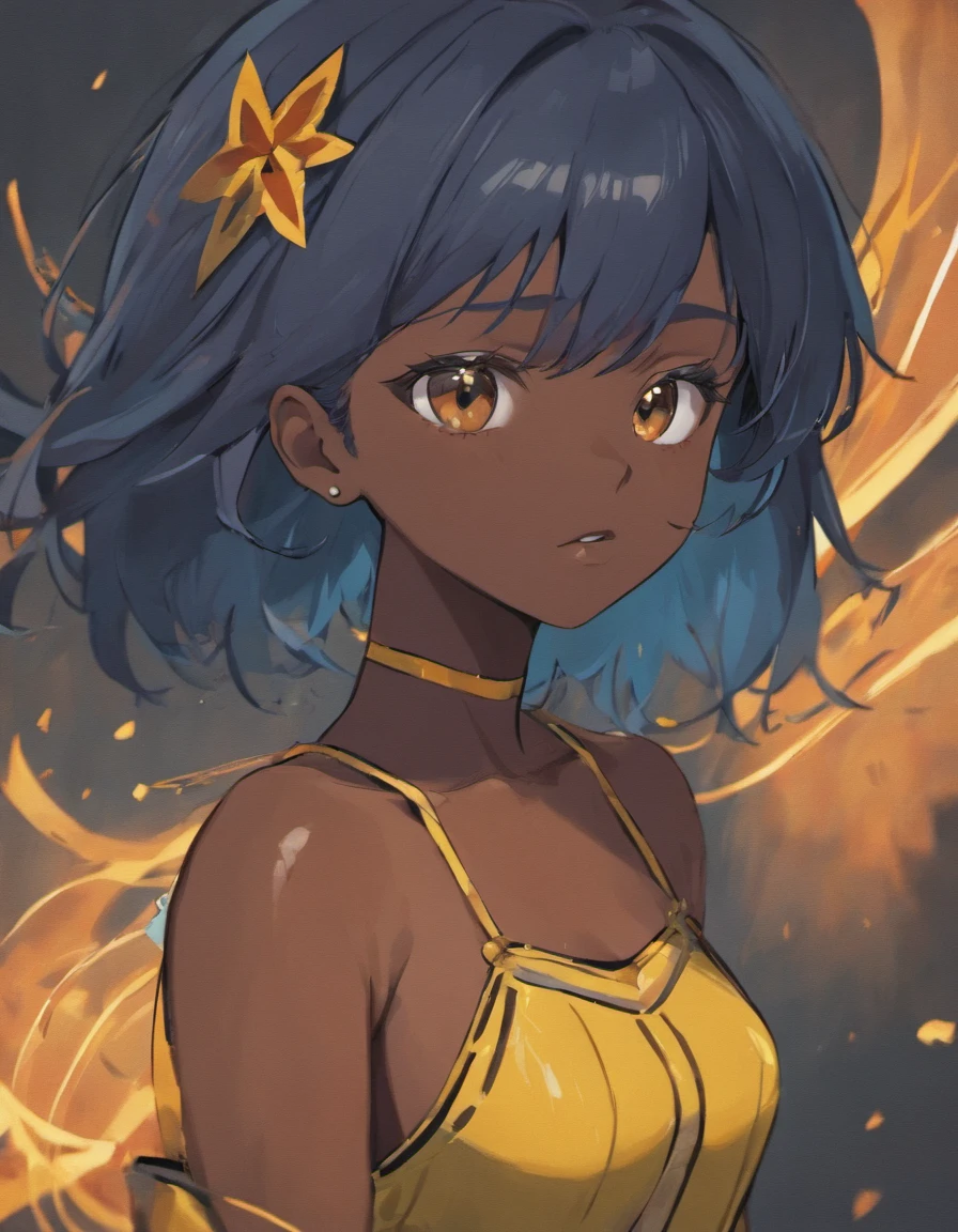 A close up of a woman with blue hair and a yellow top - SeaArt AI