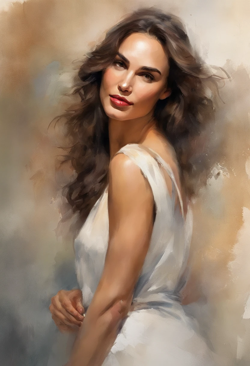 A painting of a woman in a white dress posing for a picture - SeaArt AI