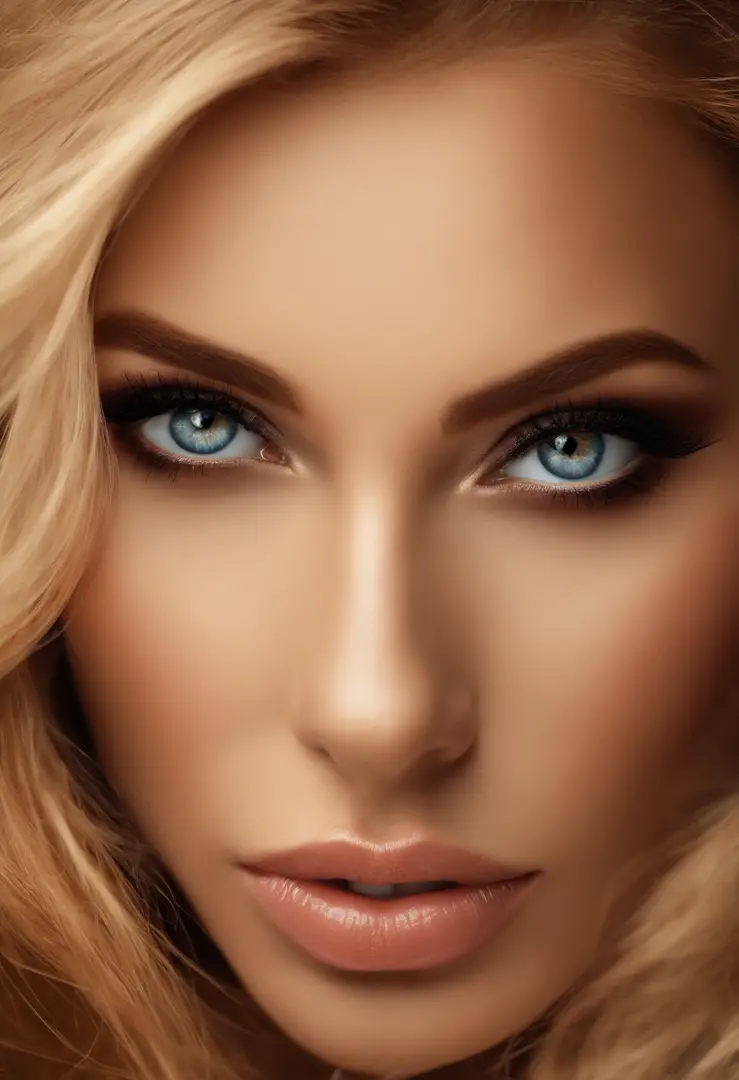 A close up of a woman with long blonde hair and blue eyes - SeaArt AI