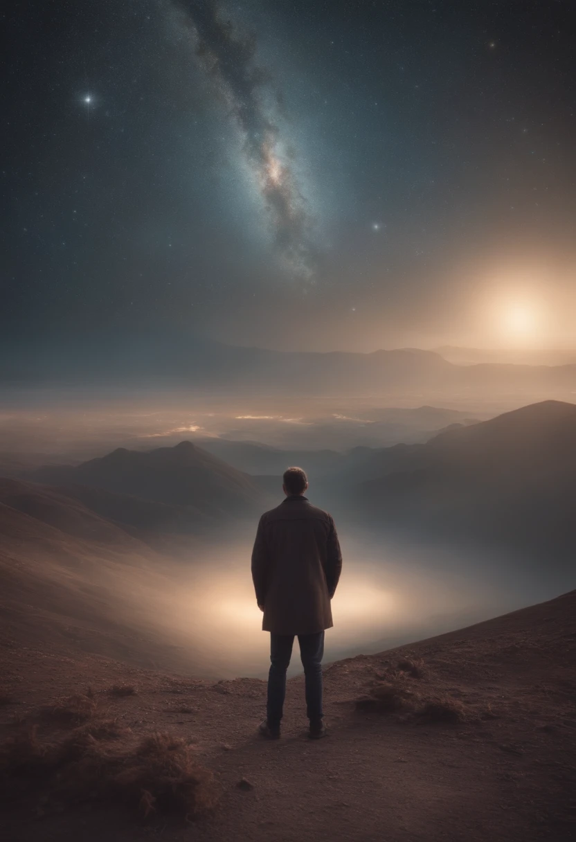 男人正在观看, (创造之初 美丽), 奇妙而广阔的宇宙，拥有众多星系.