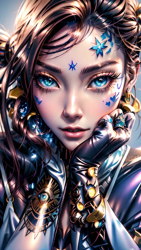 um close up de uma mulher com tatuagens no rosto, retrato impressionante do rosto do anime, Arte digital realista 4K, Arte digit...