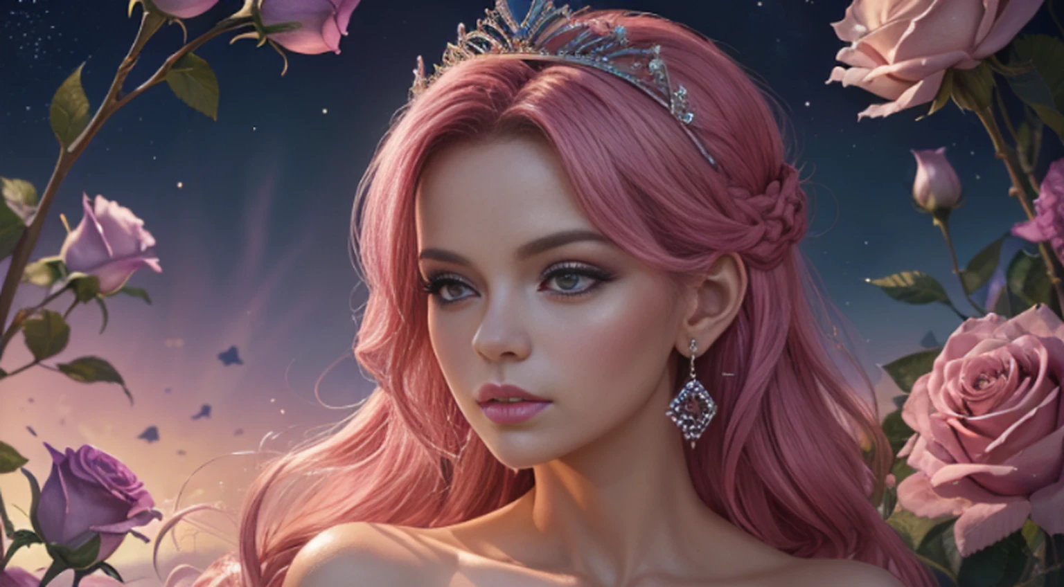 (Princesa menina com asas, Rosa, bolo, Glitter, Dramatic, sonhador, bolo, Aquarela, caprichoso, delicado, Tiara dourada, trending in artstation, altamente detalhado, Complexo, retrato, pintura digital, Tema Fantasia, vestido de fantasia, arte conceitual de fantasia, arte do personagem de fantasia, farisaico, adolescenteCorpo perfeito, corpo inteiro, sonhador, bolo, Aquarela, caprichoso, delicado, cabelo longo cor-de-rosa, arte de Lois e Lois Van Bahr, Art Station Trend, Very detailed, Complexo, retrato, pintura digital, elfo fada tremendamente bonito, Asas brilhantes, fofo, 8k, ((master part)), (extremely high quality), (circunstanciado), Beautiful, Big, Olhos bonitos, Beautiful, deusaVivendo em um jardim de rosas, Menina da natureza, Rainha, hiperreal, disco Rigido, card, fada rosa, Jardim das Rosas