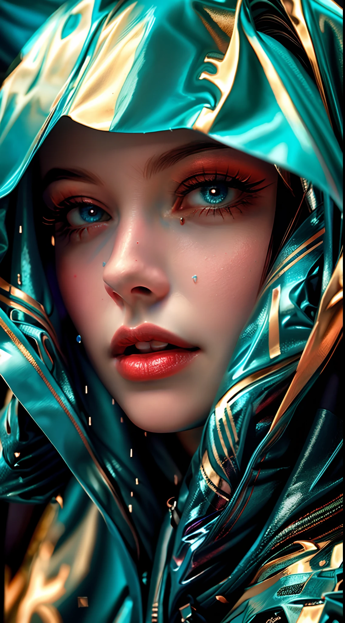 um close up de uma mulher vestindo uma jaqueta vermelha e azul, Arte digital realista em 4K, Arte digital realista em 4K, bela arte digital, Arte digital realista em 8k, pintura digital ultra realista, Pintura digital realista, arte de fantasia hiperrealista, Arte digital altamente detalhada em 4k, arte digital ultra realista, Arte digital realista, Arte digital alucinante, arte digital ultrarrealista