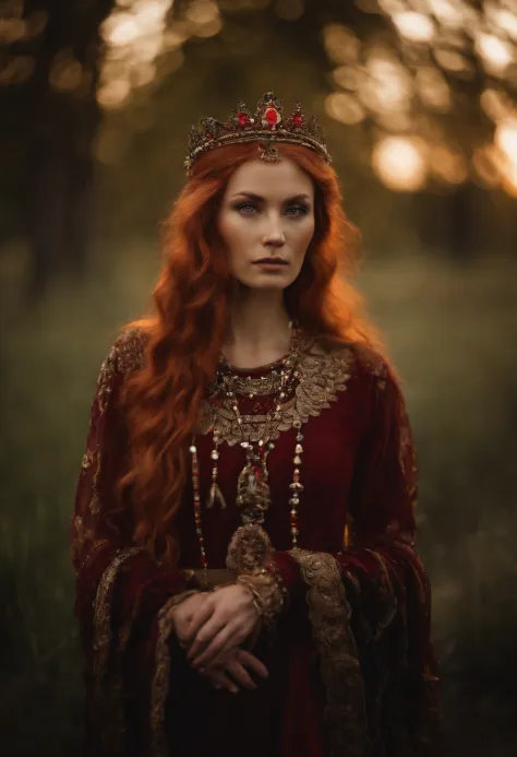 Red haired slavic queen, shadow magic, desert setting