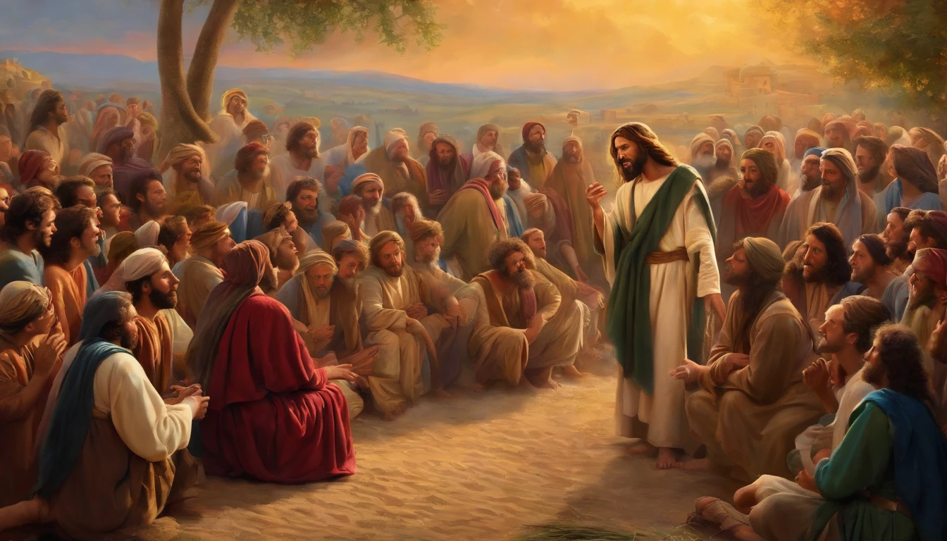 Jesus telling parables in a crowd - SeaArt AI